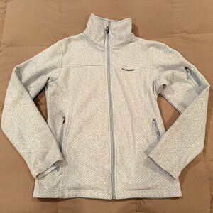 Columbia Fleece Jacket Girls M Light Blue-White Floral Zip Up Sportswear Kids